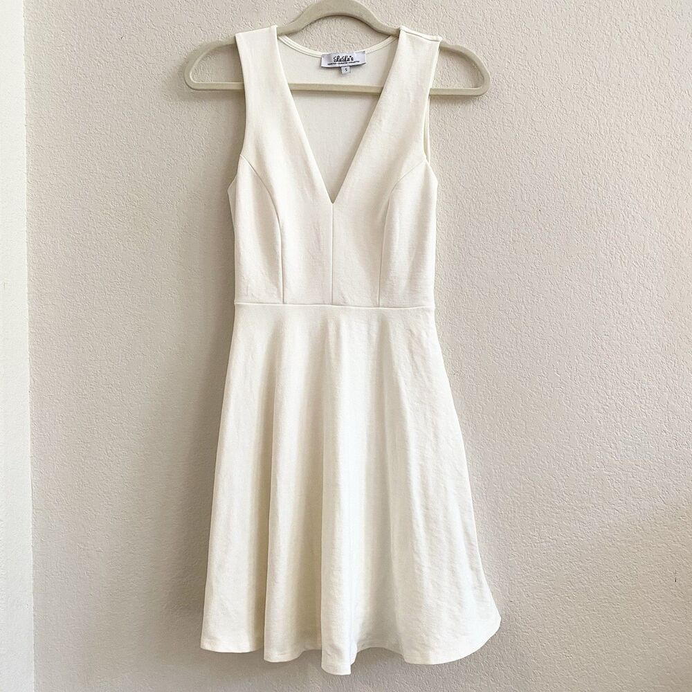 Lulus White Ivory Bon Appetit Skater Mini Dress Women's Lined Size S - Picture 2 of 11